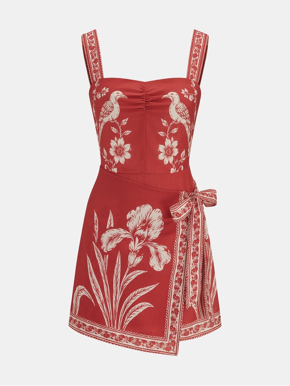 NWT Commense Floral Bird Print Wrap Tie Mini Dress Size Medium